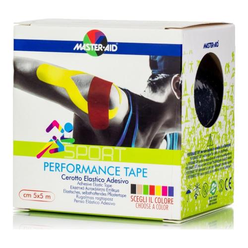 Master Aid Sport Performance Tape Μαύρη Αυτοκόλλητη Ελαστική Ταινία για Επιδέσεις 5mx5cm 1 Τεμάχιο